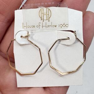 House Of Harlow 1960 Gold Plated Honeycomb Hoop Earrings Thin Dainty Geometric